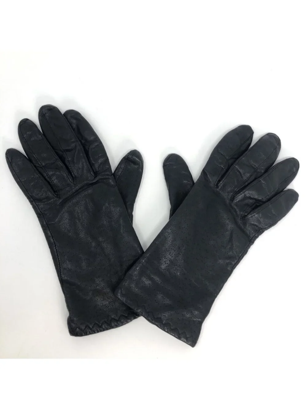 Leather Gloves Womens Medium Black Knit Lining Winter Supple Perforated Casual